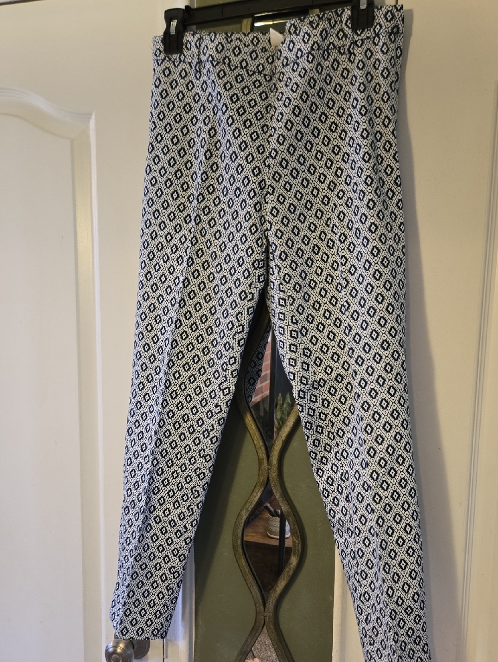 H&M Womens Navy and White Geometric Patterned Chinos, Size 10